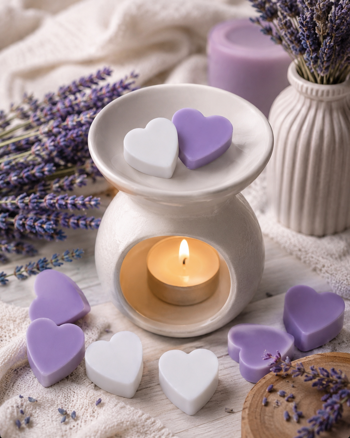 Levendulás szív alakú szójaviasz illatviasz fehér aromalámpában